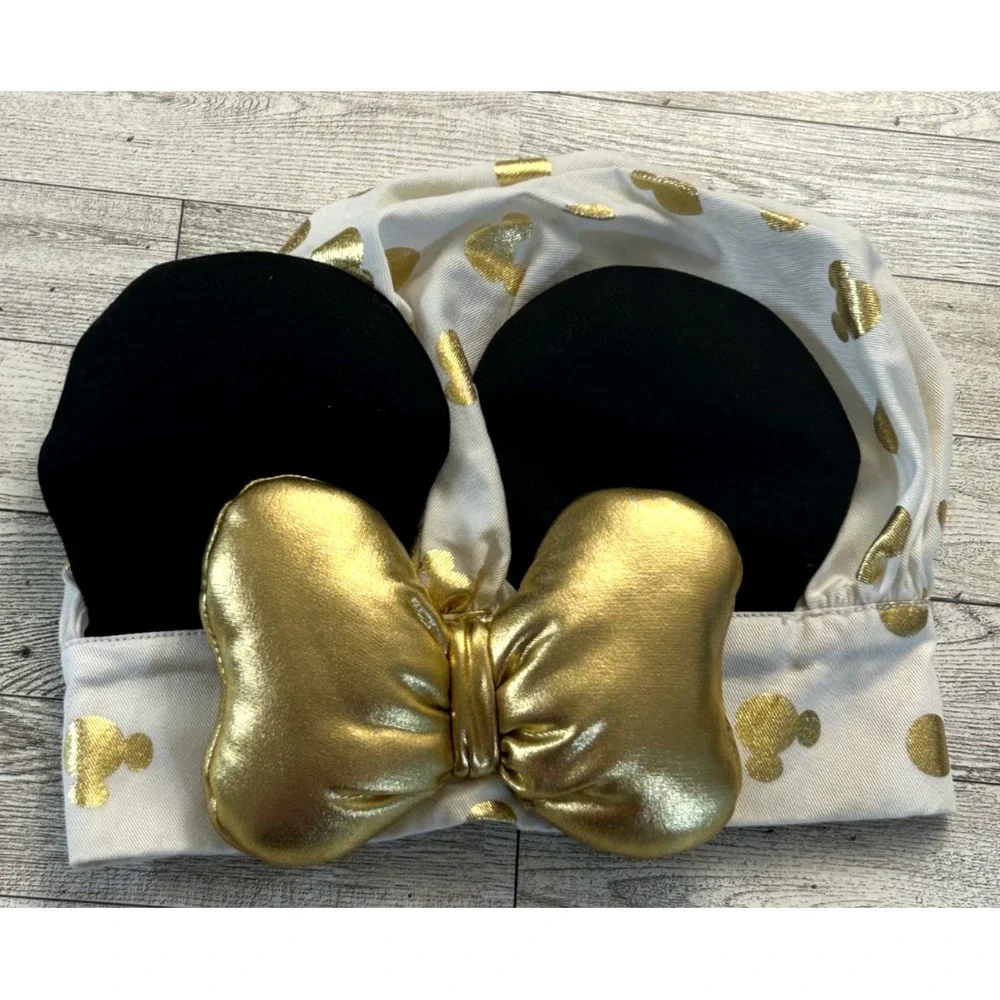 Disney Store Minnie Mouse Chef‎ Hat w/Ears Gold Accents & Bow One Size